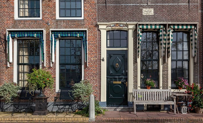 Facade of historic houses in the town of Blokzijl, province of Overijssel, Netherlands