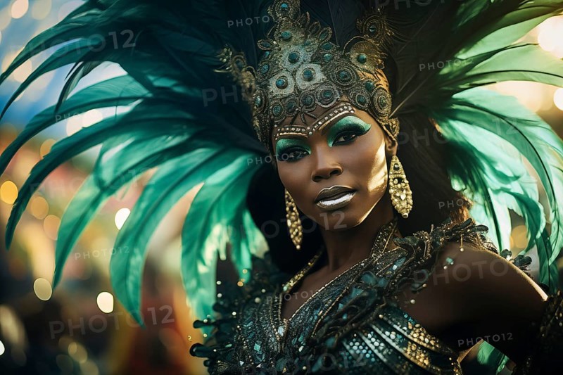 Captivating image capturing the essence of the Rio Carnival, showcasing a dancer adorned in an elaborate, vibrant costume, embodying the spirit and energy of this iconic festival, AI generated