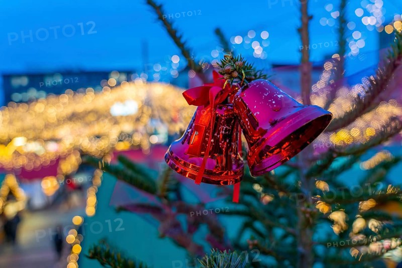 Pre-Christmas season, Christmas market on Kennedyplatz in the city centre of Essen, Christmas tree decorations, North Rhine-Westphalia, Germany, Europe