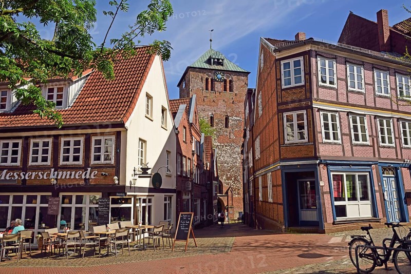 Europe, Germany, Lower Saxony, Stade, Hamburg metropolitan region, Hanseatic city, Alststadt, View from Hagedorn to St. Wilhadi, built 13th to 14th century, Hamburg, Hamburg, Federal Republic of Germany, Europe