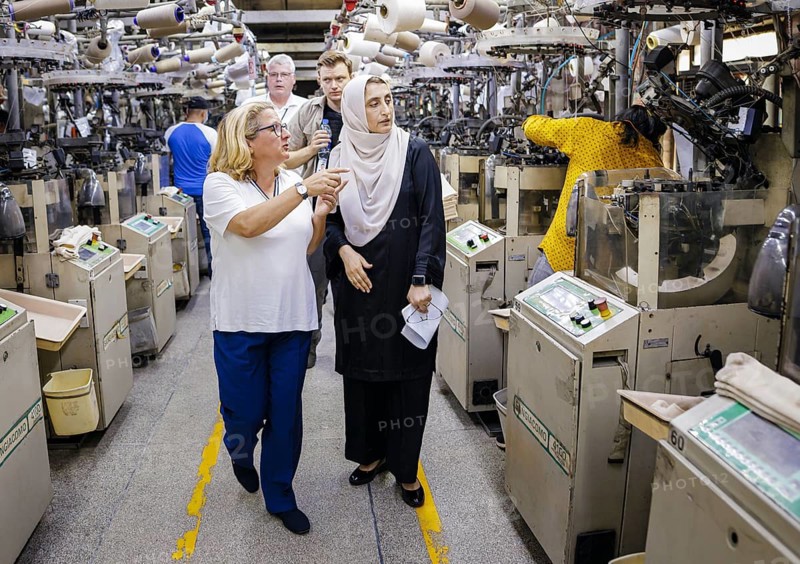 Svenja Schulze (SPD), Federal Minister for Economic Cooperation and Development, visits Inter Market Knit Private Limited, where rockers are manufactured. Lahore, 22.08.2024. Photographed on behalf of the Federal Ministry for Economic Cooperation and Development