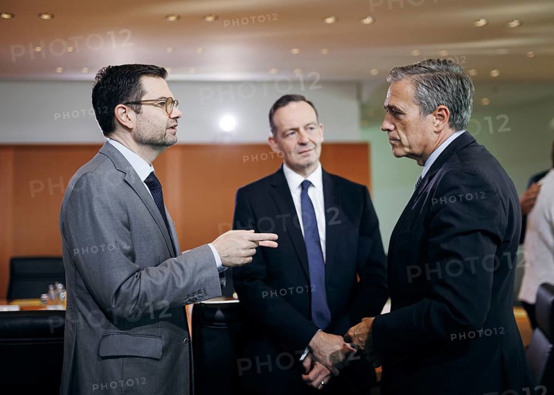 Marco Buschmann (FDP), Federal Minister of Justice, and Volker Wissing (FDP), Federal Minister of Transport and Digital Affairs, recorded during the cabinet meeting at the Federal Chancellery in Berlin, 28 August 2024