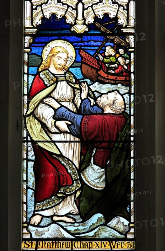 Church of Saint Mary, Dallinghoo, Suffolk, England, UK stained glass window Jesus calming the waters