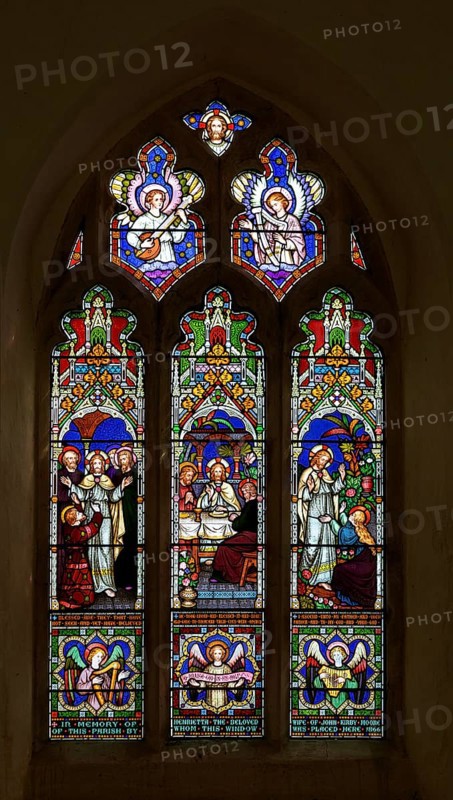 Victorian 19th century stained glass window, Badley church, Suffolk, England, UK by Frederick Preedy c 1866