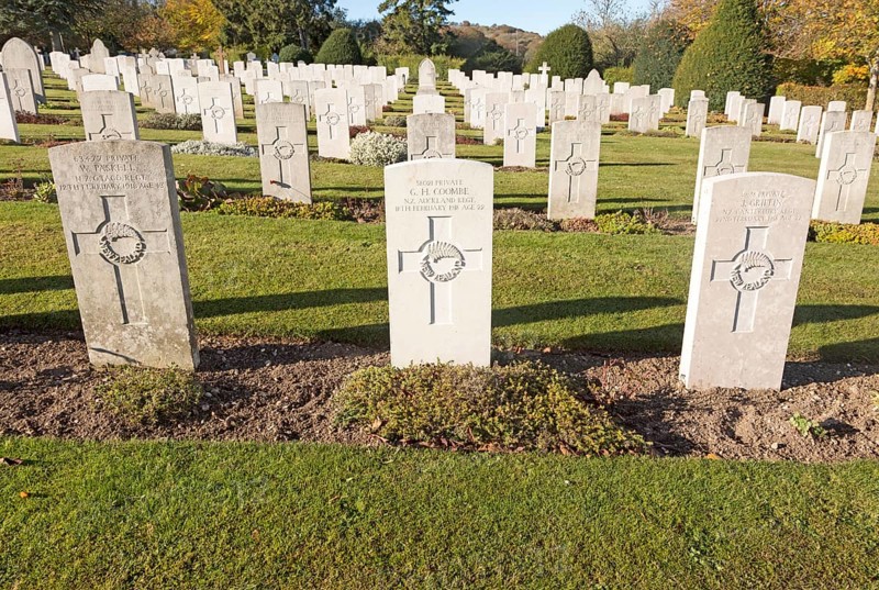 Rows of gravestones at Tidworth military cemetery, Tidworth, Wiltshire, England, UK