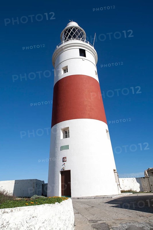 Red and white striped lighthouse at Europa Point, Gibraltar, British terroritory in southern Spain, Europe