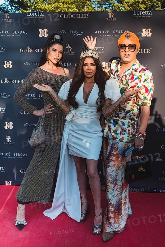 Micaela shepherd, Kader Loth and Julian F.M. Stöckel at the first Fashion Night with Harald Glööckler for his new fashion collection Teuber by HARALD GLÖÖCKLER at Loretta am Wannsee in Berlin on 28 June 2024