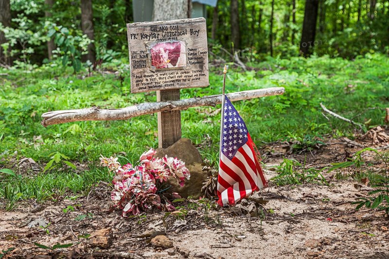 Grave marker at the Key Underwood Coon Dog Memorial Graveyard in Northwest Alabama, USA, North America