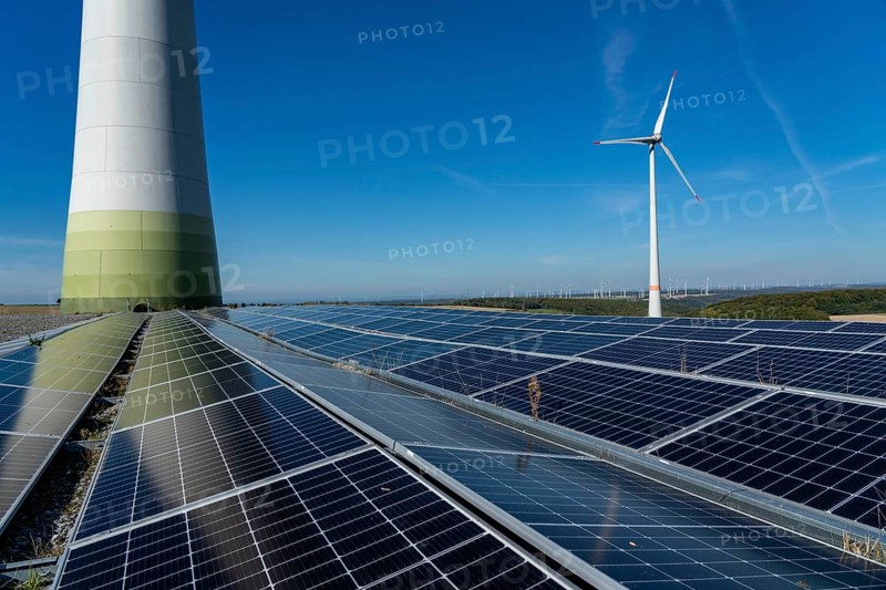 Wind farm near Bad Wünneberg, solar plant, Ostwestfalen Lippe, North Rhine-Westphalia, Germany, Europe