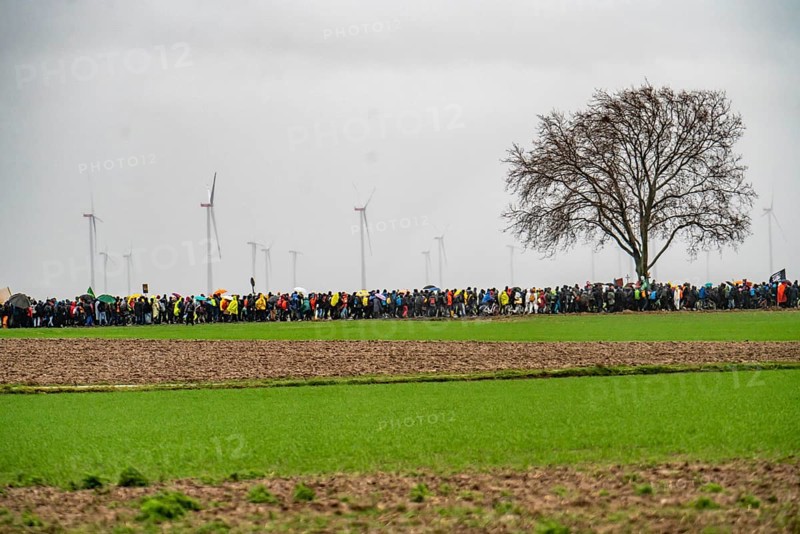Demonstration against the demolition of the lignite village of Lützerath, from the village of Keyenberg the demonstrators marched to the edge of the Garzweiler open-cast mine and on to the rest of the village of Lützerah, Erkelenz, North Rhine-Westphalia, Germany, Europe