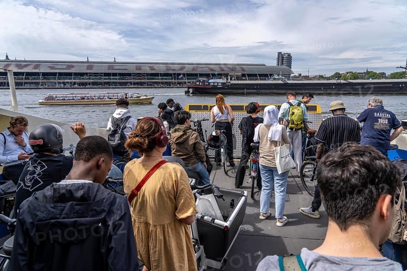 GVB ferries for pedestrians and cyclists across the river Ij, to Amsterdam Centraal station, free of charge, to the eastern neighbourhoods, Netherlands