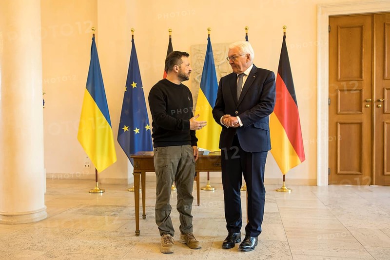 Volodymyr Selensky (President of Ukraine) after his entry in the guest book with Frank-Walter Steinmeier (President of the Federal Republic of Germany) at Bellevue Palace, 11 October 2024