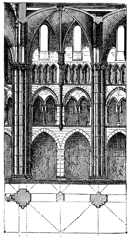 Triforium in Limburg Cathedral, Limburg Lahn, pointed arch, Hesse, Germany, historical illustration 1880, Europe