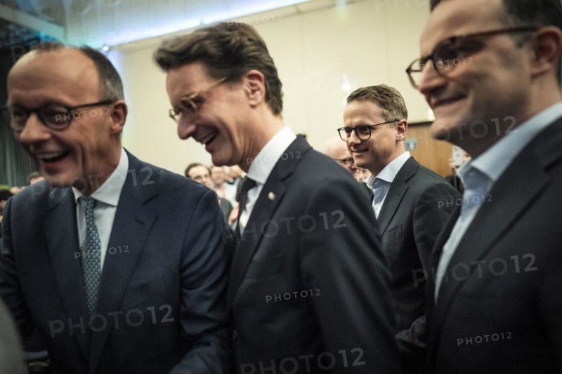 CDU Secretary General Carsten Linnemann attends the CDU policy convention in Cologne, 1 March 2024, with Friedrich Merz, Hendrik Wüst, Jens Spahn