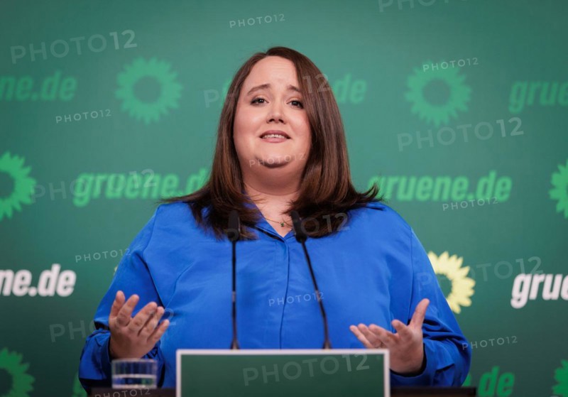 Ricarda Lang, Federal Chairwoman of Bündnis 90/Die Grünen, recorded during a press conference in Berlin, 8 April 2024