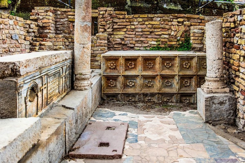 Archaeological excavations from early Christian and Roman times, Basilica Paleocristiana under the Concordia Sagittaria Cathedral, medieval old town, Veneto, Friuli, Italy, Concordia Sagittaria, Veneto, Italy, Europe