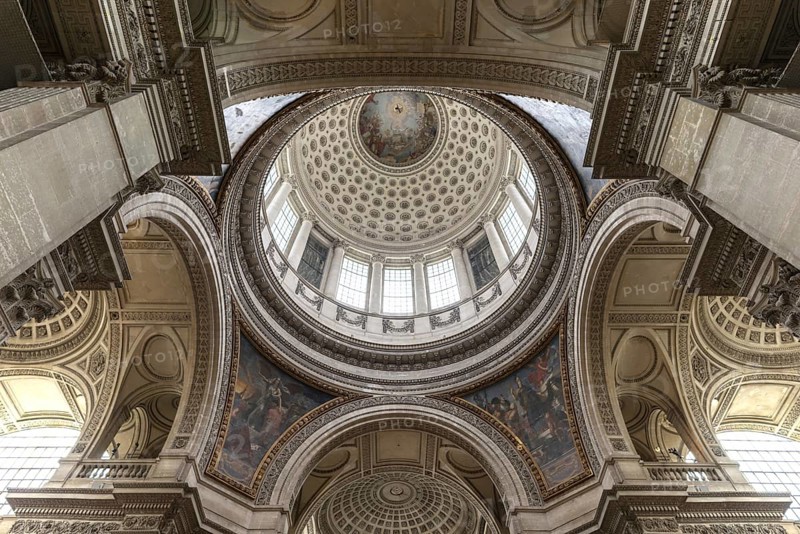 Interior view of the dome, Panthéon National Hall of Fame, Montagne Sainte-Geneviève, Hill of St Genoveva, Paris, France, Europe