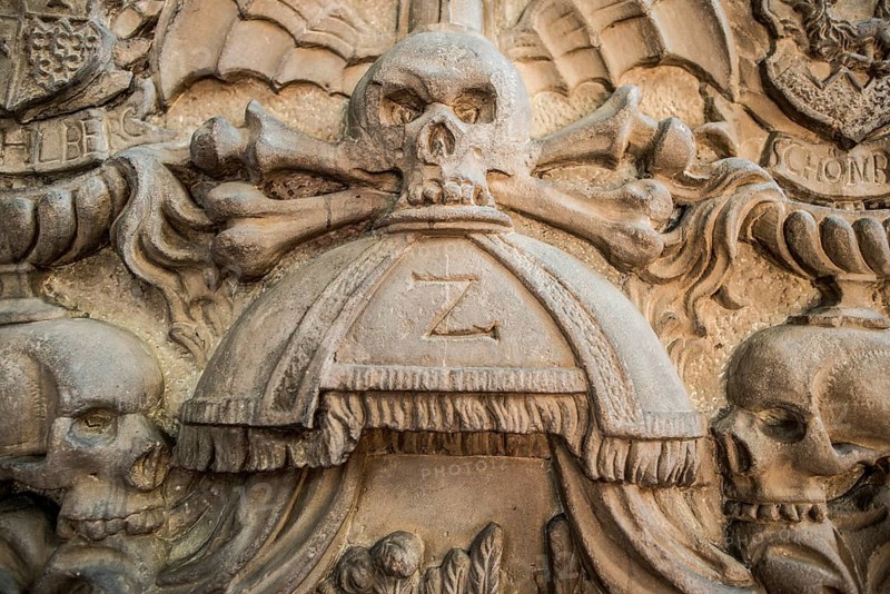 Coffin with skulls, St Mary's Chapel, Würzburg, Lower Franconia, Franconia, Bavaria, Germany, Europe