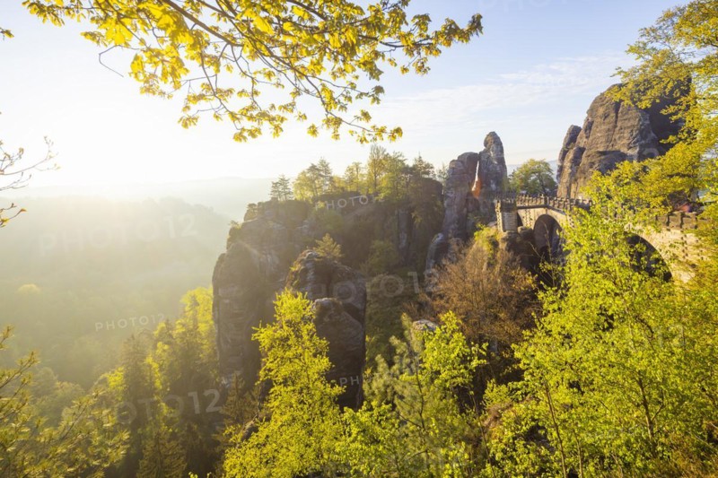 Sunrise in Saxon Switzerland, Rathen, Saxony, Germany, Europe