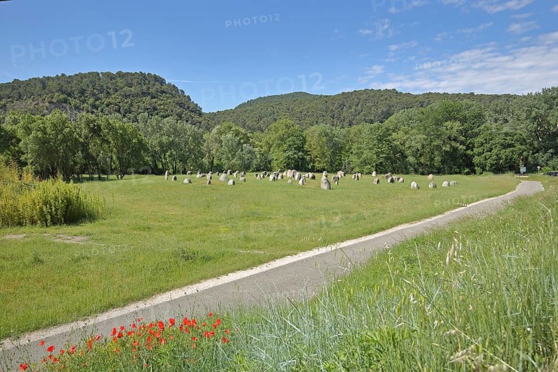 Sculpture by Fabienne Boÿer, 81 solitary stones, single, landscape, field, meadow, solitary, single, Le Jardin des 9 Damoiselles, Vaison-la-Romaine, Vaucluse, Provence, France, Europe