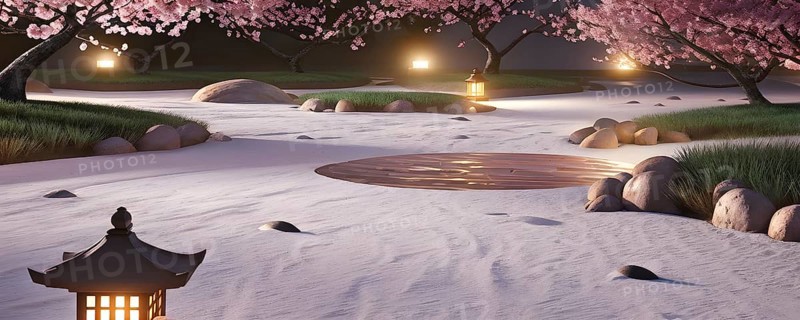 Zen garden bathed in the soft glow of dawn as a serene symbol for relaxation, AI generated