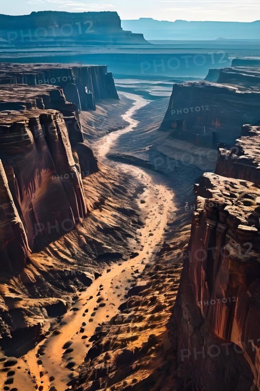 Erosion carved deep canyon and dramatic rock formations in the colorado plateau, AI generated