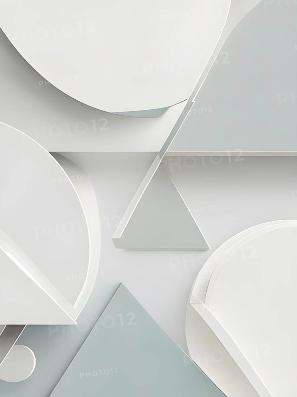 Minimalist composition of overlapping geometric shapes with clean lines and muted soft pastel colors, AI generated