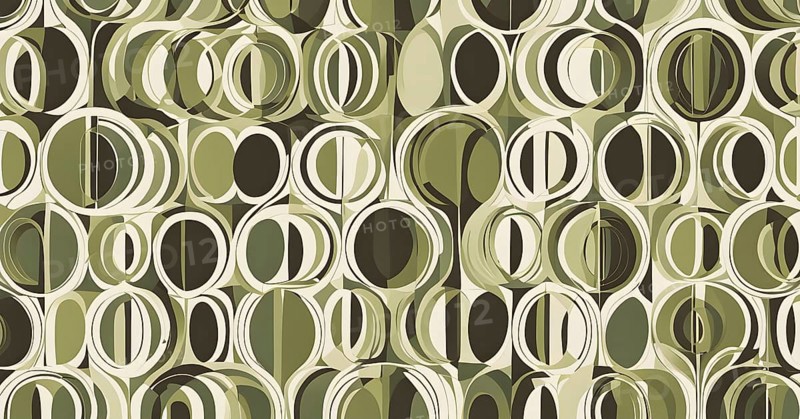 Abstract geometric tree with a circular canopy and a rectangular trunk, arranged in a clean, balanced design with a limited color palette of olive green, deep brown, and ivory, AI generated