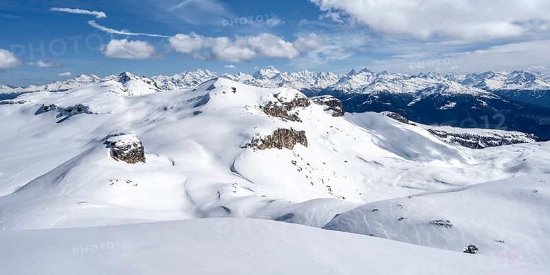Mountain landscape with snow, view from the summit Wisshore to the Pointe de la Plaine Morte, Bernese Alps, Switzerland, Europe