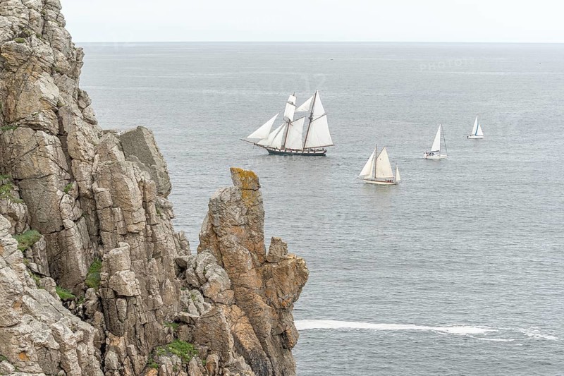 Large old traditional sailing boat in a bay on the Atlantic. Camaret sur mer, Crozon, Finistere, Brittany, France, Europe