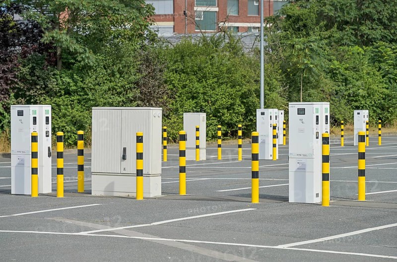 Empty charging station for electric cars, car park at the Opel plant, Rüsselsheim, Hesse, Germany, Europe
