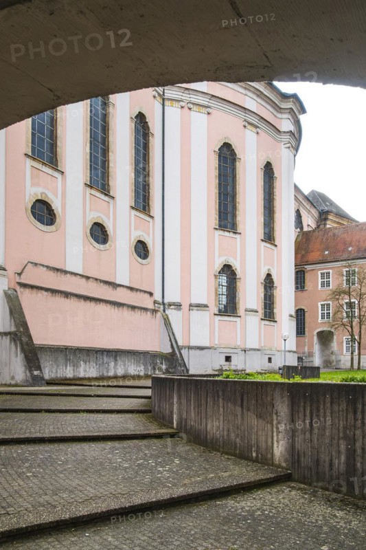 View on the north-east side into the inner courtyard of the former Benedictine abbey of Wiblingen monastery, Ulm, Baden-Württemberg, Germany, for editorial use only, Europe