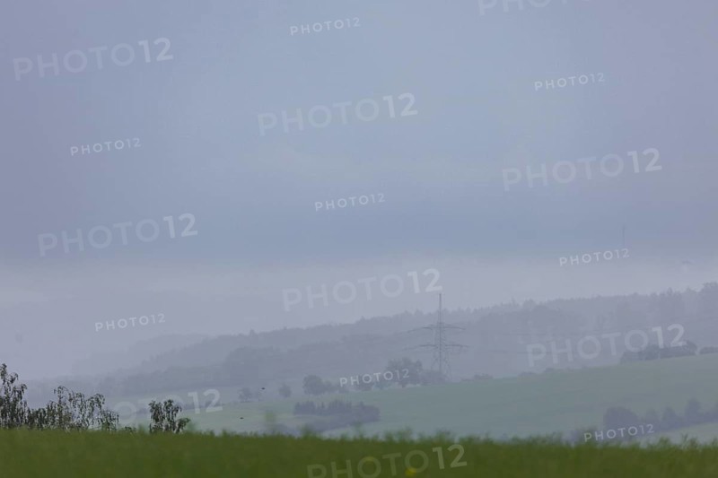 Heavy rain showers and thunderstorms over Possendorf in the Eastern Ore Mountains, Possendorf, Saxony, Germany, Europe