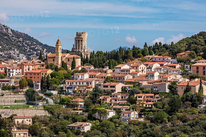 Mountain village of La Turbie with the Tropaeum Alpium, a Roman victory monument, Côte d'Azur, Provence-Alpes-Côte d'Azur, France, Europe
