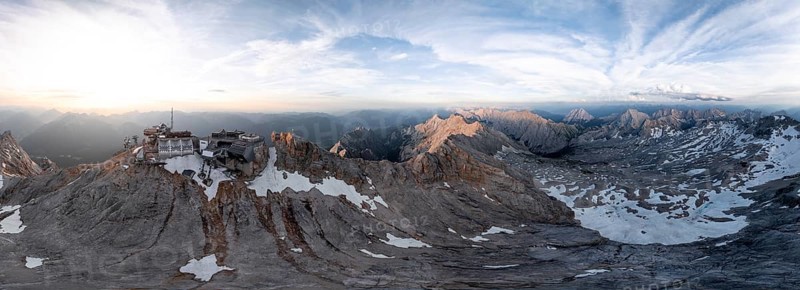 Alpine panorama, aerial view, Zugspitze and Zugspitzplatt with glacier, high mountains, Bavaria, Germany, Europe