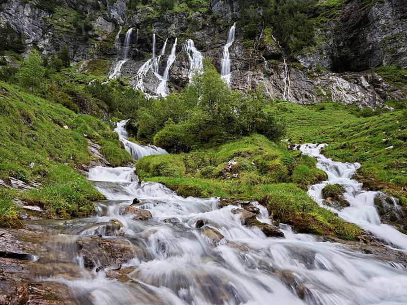 Cascades from the Jungibach Falls, Gental, Canton Bern, Switzerland, Europe