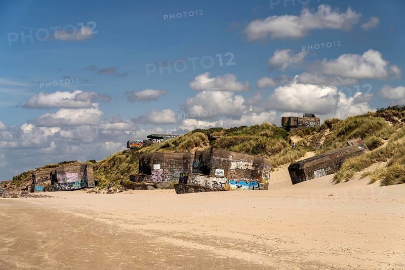 World War II bunker on the beach at Leffrinckoucke on the Côte d'Opale or Opal Coast, France, Europe