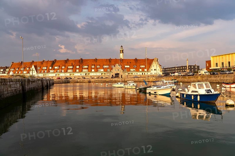 Historic harbour basin and marina Bassin du Paradis in Calais, France, Europe