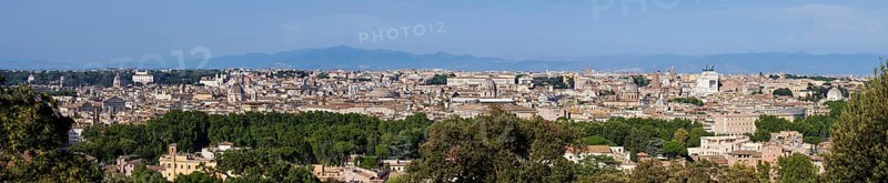 View of the city from the Gianicolo viewpoint with the Vittorio Emanuele II monument, Rome, Lazio, Italy, Europe
