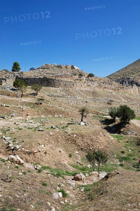 Citadel with walls, Mycenae, Greek archaeological site, Argolis, Peloponnese, Greece, Europe