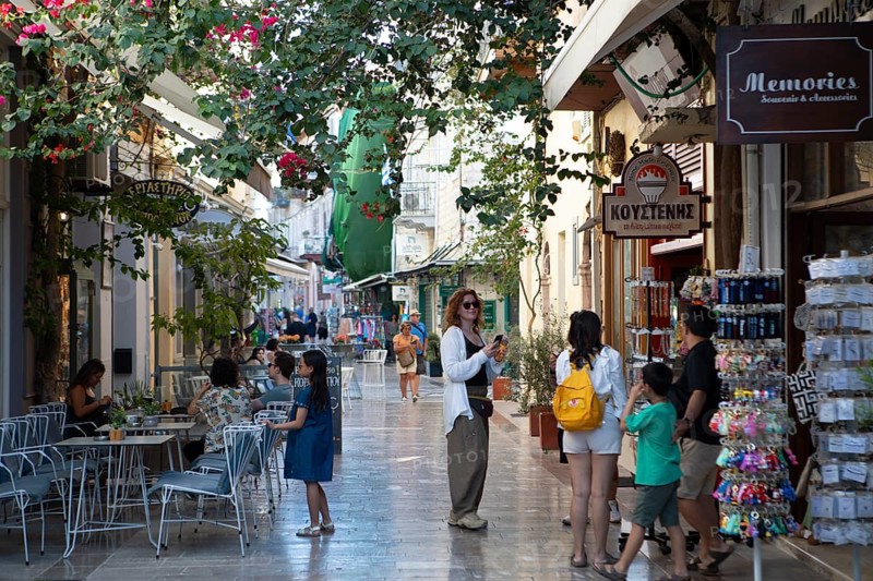 Typical alley in Nafplio, Argolis, Peloponnese, Greece, Europe
