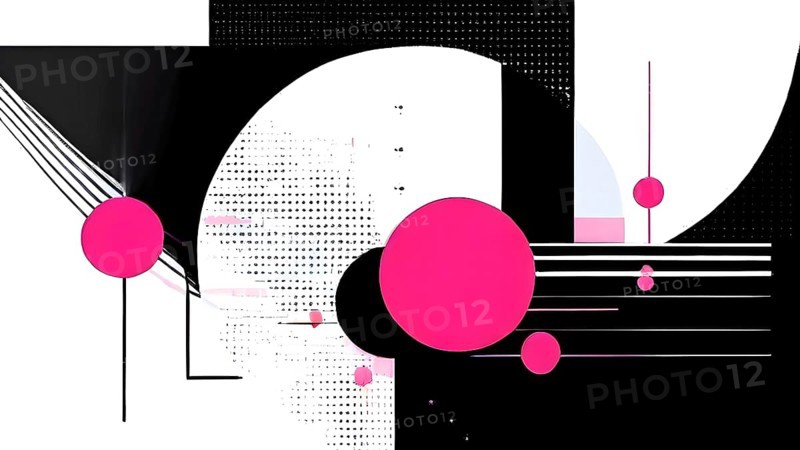 Minimalist illustration abstract geometric shapes with pink color accent suggesting fun and ease, AI generated