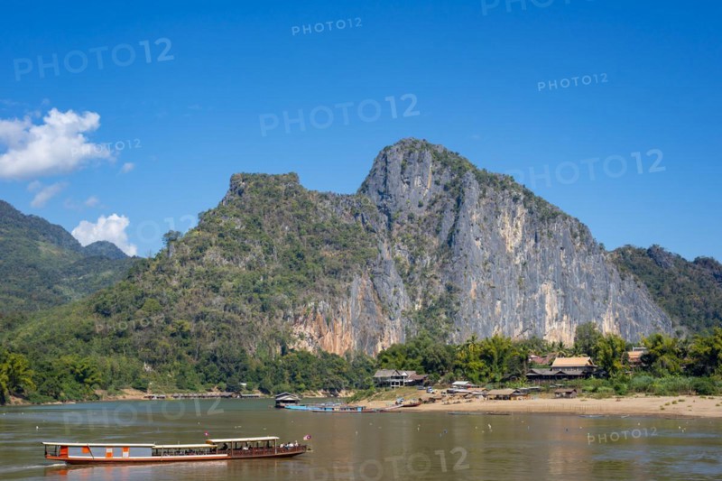 View over the Mekong at the Pak Ou Caves, Luang Prabang Province, Laos, Asia