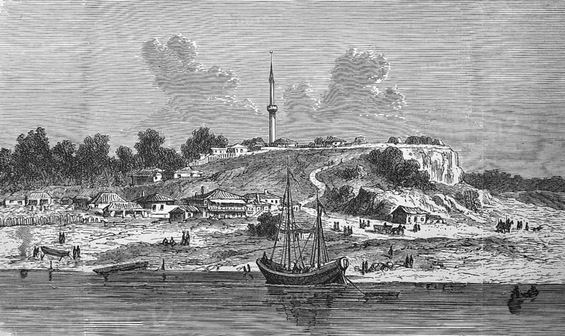 Rustschuk on the Danube, Russe, also Rousse or Ruse, in Bulgaria in 1880, Historical, digital reproduction of an original from the 19th century