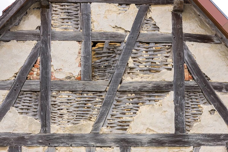 Old historic half-timbered house, gable, façade, in need of renovation, Swabian Alb, Baden-Württemberg, Germany, Europe