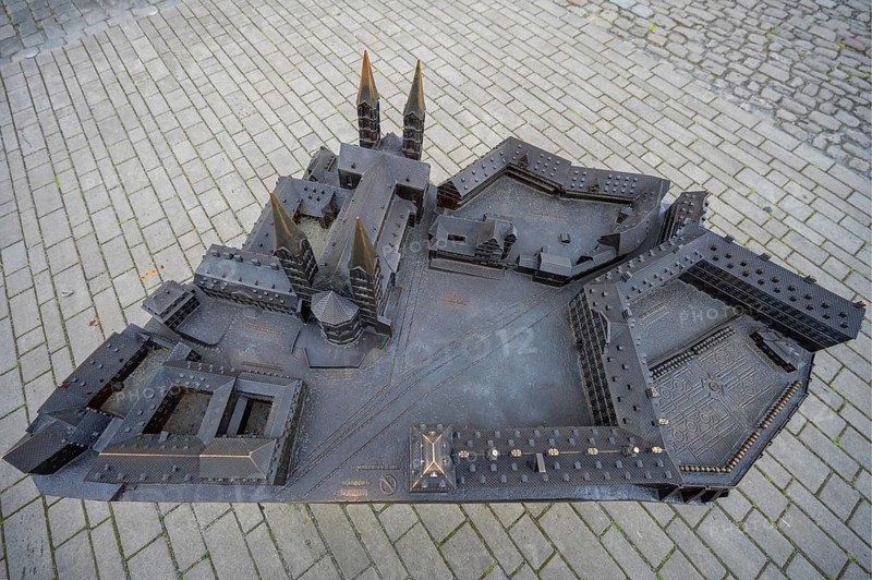 Bronze model of Bamberg Cathedral and Old Town on the Cathedral Square, Bamberg, Upper Franconia, Bavaria, Germany, Europe