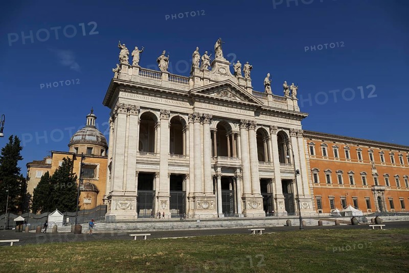 Main façade of the Lateran Basilica, Basilica San Giovanni in Laterano, Cathedral of the Diocese of Rome, Monti district, Rome Italy
