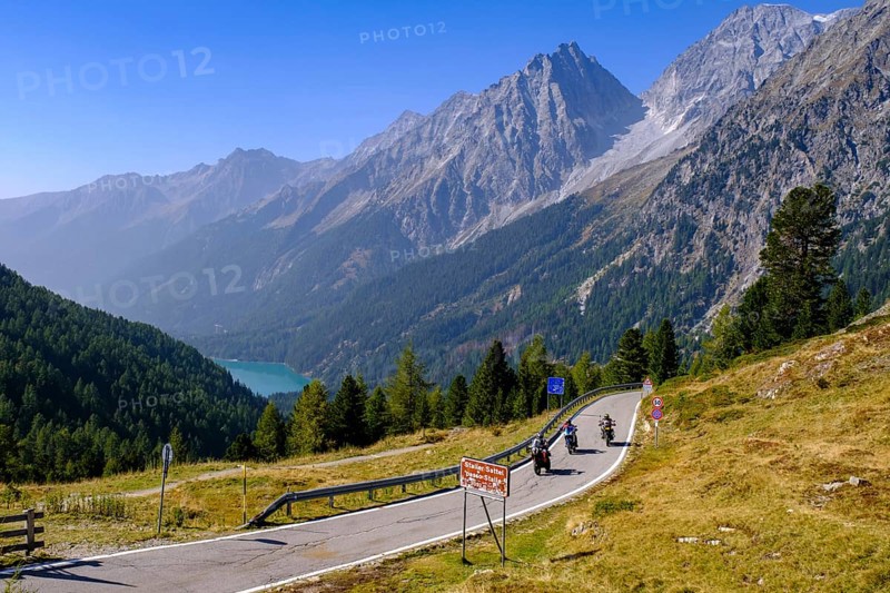 Pass road with a view of Lake Antholz, Staller Sattel, between the Antholz Valley, South Tyrol Italy and the Defereggen Valley, East Tyrol, Austria, Europe