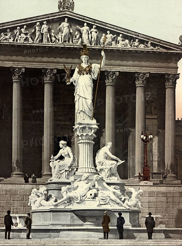 Vienna. Minerva Brunnen, Austria, digitally restored reproduction from a 19th century original, record date not stated, Vienna. Minerva Brunnen, Austria, digitally restored reproduction from a 19th century original, record date not stated, Europe
