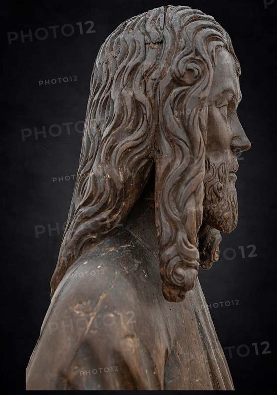 Christ on the Palm Donkey, c. 1500, detail, on dark background, Zeppelin Museum, Friedrichshafen, Baden-Württemberg, Germany, Europe